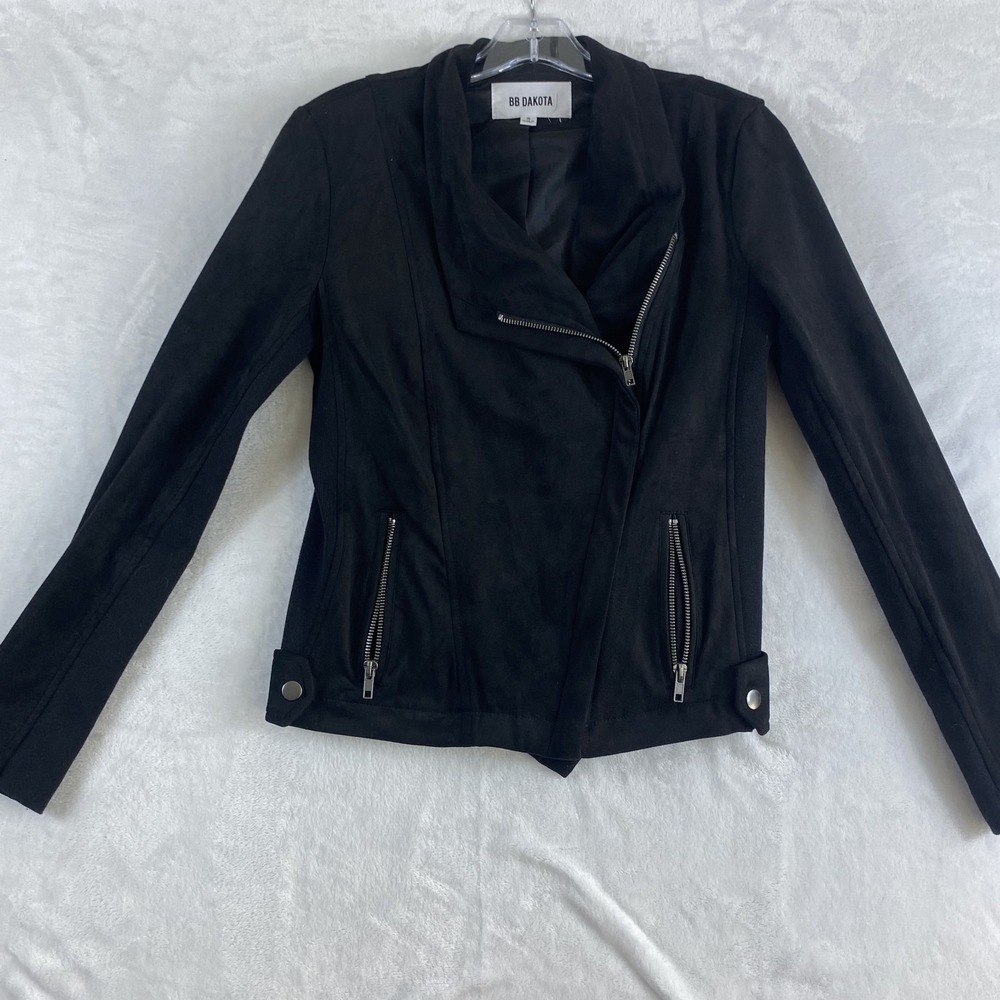 2/$30 BB Dakota Jacket Sz S Black Faux Suede Moto Style Grunge Goth Minimalist - Picture 2 of 11